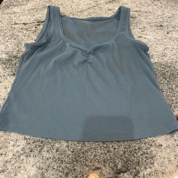 Old Navy Tops - Old Navy Blue Gray Crop Tank Top with lace detail